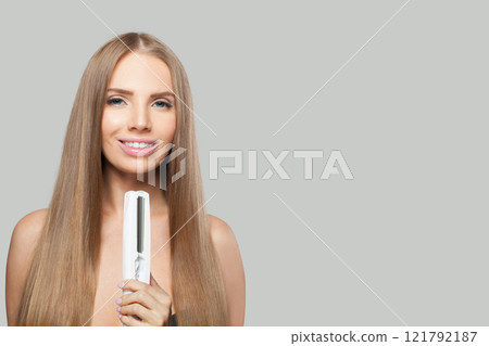 Gorgeous fashion model with brown shiny straight haistyle portrait. Cute woman Gorgeous fashion model with brown shiny straight haistyle portrait. Cute woman 121792187