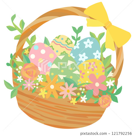 Colorful Easter eggs in a basket vector material 121792256