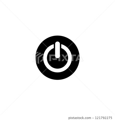Sleek black power button icon for digital interfaces 121792275