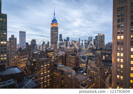 New York City skyline at evening, cloudy day, high point of view. USA 121792609