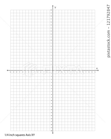 Graph Paper XY Axis quarter inch squares printable template A4 notebook format. Graph coordinate worksheet for college, journals or math engineering grid line printable. 121792847