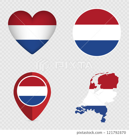 Netherlands Flag Icons Pack. Vector illustration. Netherlands Flag Icons Pack. Vector illustration. 121792870