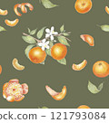 Peeled mandarin watercolor. Set of mandarin fruit design elements. Ripe orange watercolor. Orange fruit vitamin. Food illustration , pattern 121793084