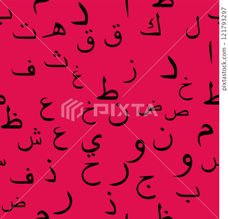 Seamless pattern with elegant and intricate Arabic, Persian alphabets, showcasing the beauty of writing with smooth and harmonious repetition. 121793297