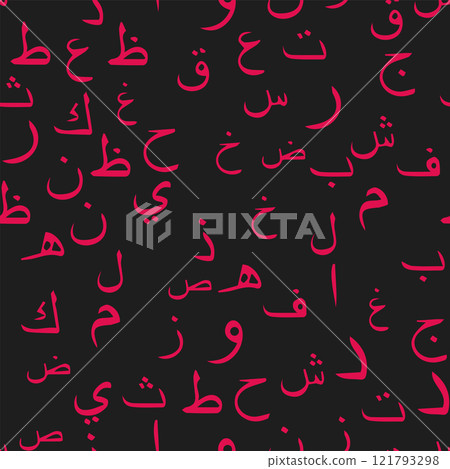 Seamless pattern with elegant and intricate Arabic, Persian alphabets, showcasing the beauty of writing with smooth and harmonious repetition. 121793298