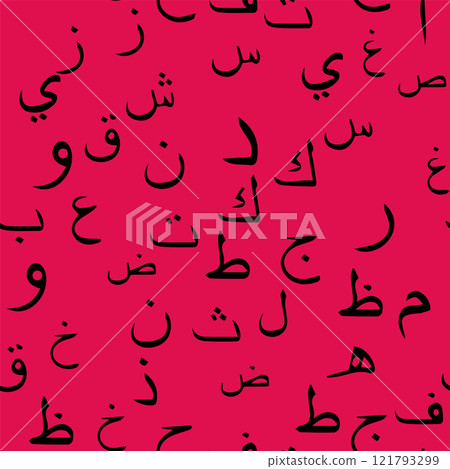 Seamless pattern with elegant and intricate Arabic, Persian alphabets, showcasing the beauty of writing with smooth and harmonious repetition. 121793299