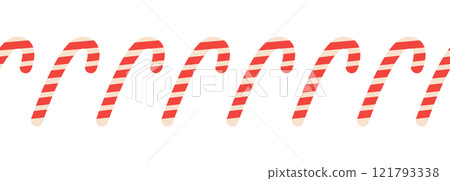 Merry Christmas seamless horizontal banner with candy cane, gingerbread, Christmas boot, flat illustration. Merry Christmas seamless horizontal banner with candy cane, gingerbread, Christmas boot, flat illustration. 121793338