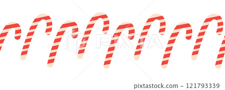 Merry Christmas seamless horizontal banner with candy cane, gingerbread, Christmas boot, flat illustration. Merry Christmas seamless horizontal banner with candy cane, gingerbread, Christmas boot, flat illustration. 121793339