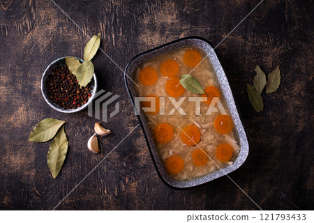 Aspic with chicken meat and carrot 121793433