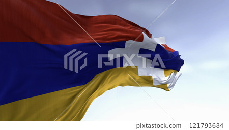National flag of Artsakh waving in the wind on a clear day 121793684