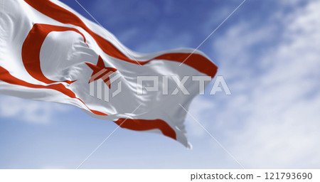 National flag of Northern Cyprus waving in the wind on a clear day 121793690