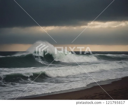landscape sea waves in storm 121793817