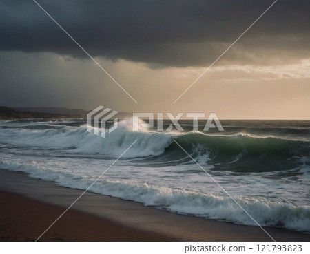 landscape sea waves in storm 121793823