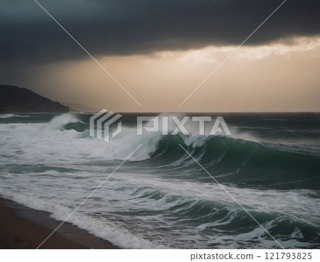 landscape sea waves in storm 121793825