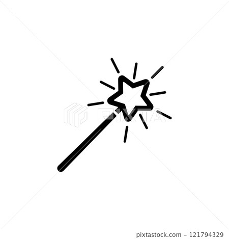 Fantasy Magic Wand, Fairies Tool Solid Flat Vector Icon Isolated on White Background Fantasy Magic Wand, Fairies Tool Solid Flat Vector Icon Isolated on White Background 121794329