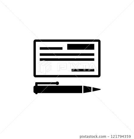 Personal Bank Money Check with Pen Solid Flat Vector Icon Isolated on White Background 121794359