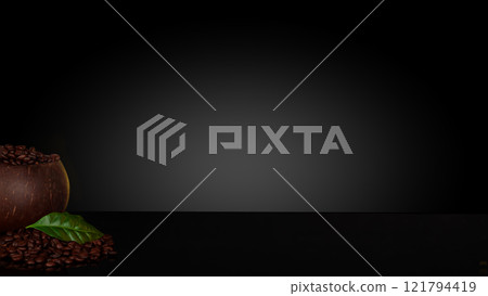 Mockup Background with Coffee Beans and Wooden Bowl 121794419