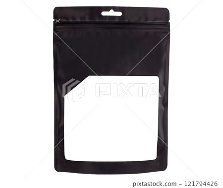 Black Resealable Packaging Pouch with Transparent Window 121794426