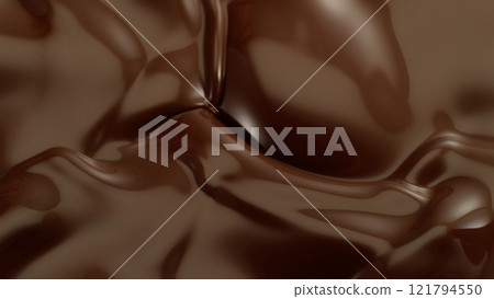 Closeup of Hot Melted Chocolate Splashing in Wavy Shapes. Closeup of Hot Melted Chocolate Splashing in Wavy Shapes. 121794550