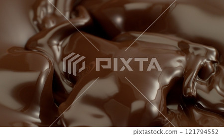 Closeup of Hot Melted Chocolate Splashing in Wavy Shapes. Closeup of Hot Melted Chocolate Splashing in Wavy Shapes. 121794552