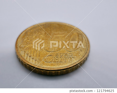 50 euro cent coin close up on a white background with copy space 50 euro cent coin close up on a white background with copy space 121794625