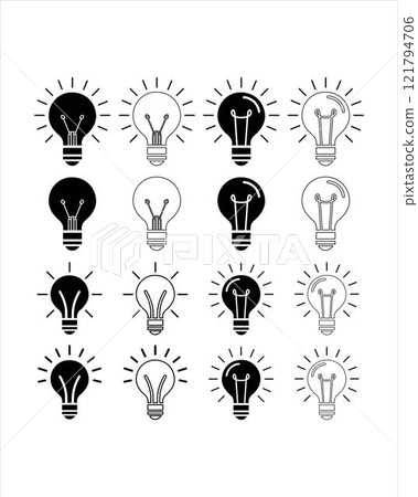 Light bulbs icon set silhouette line art vector isolated on a white background Light bulbs icon set silhouette line art vector isolated on a white background 121794706