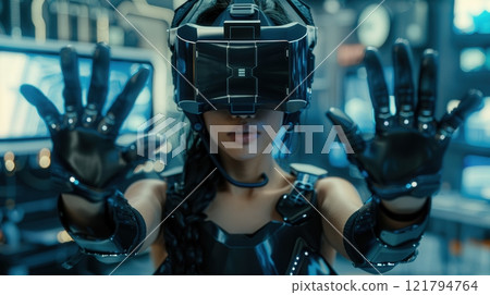 An immersive Virtual Reality Experience in a highly modern exhibition space 121794764