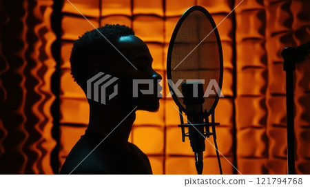 Vocal Booth With State-Of-The-Art Microphone 121794768