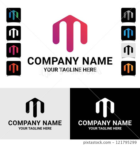 Abstract m letter geometric shape technology gradient color logo design Abstract m letter geometric shape technology gradient color logo design 121795299