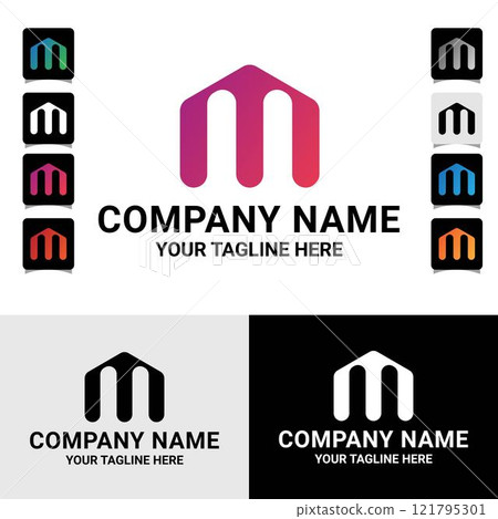 Abstract m letter technology gradient color logo design Abstract m letter technology gradient color logo design 121795301