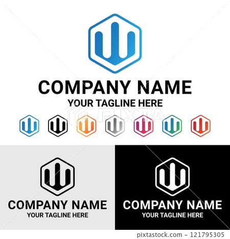 Abstract w letter geometric polygonal shape technology gradient color logo design 121795305