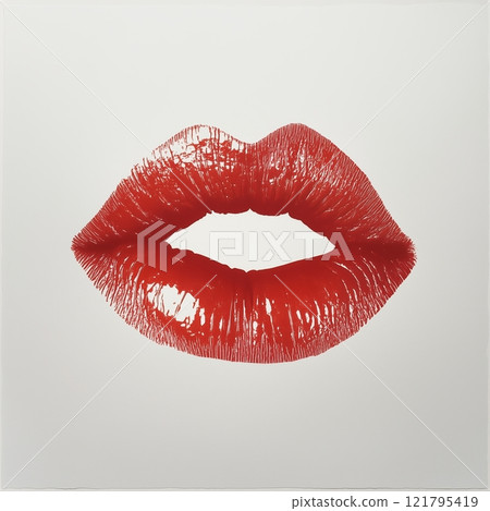 A lipstick kiss mark printed on a white background. 121795419