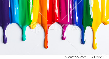Colorful paint dripping isolated on white background 121795505
