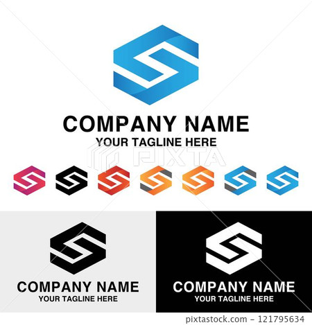 Abstract initial S letter technology geometric logo design template 121795634