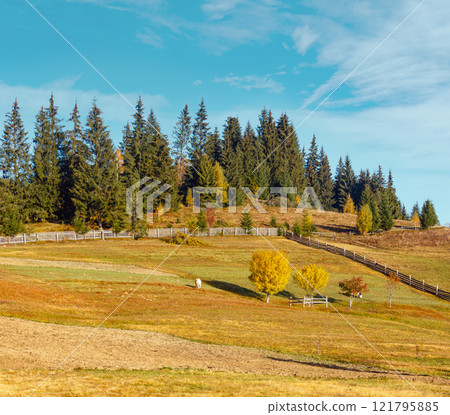 Autumn Carpathian village, Ukraine. 121795885