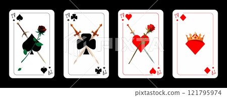 Set of playing cards aces of different suits in original cartoon style Set of playing cards aces of different suits in original cartoon style 121795974