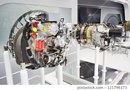 Turboshaft engines and turboprop aircraft on exhibition 121796173