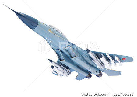 Modern russian fighter aircraft at exhibition isolated 121796182