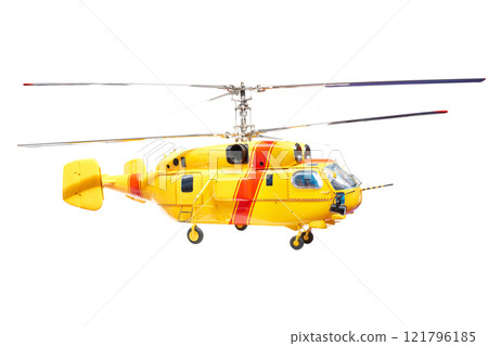 Yellow helicopter isolated white 121796185