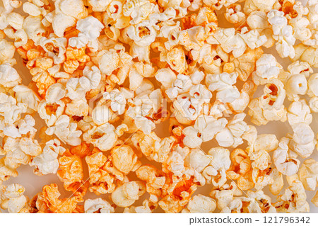 scattered popcorn on a white background scattered popcorn on a white background 121796342