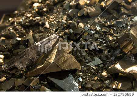 Macro photo of the mineral pyrite or iron pyrite 121796699