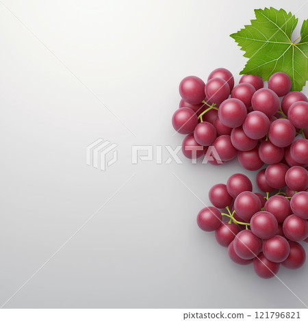Ripe grapes and grape slices with green leaves arranged on white background. Grapes wallpaper, banner Ripe grapes and grape slices with green leaves arranged on white background. Grapes wallpaper, banner 121796821