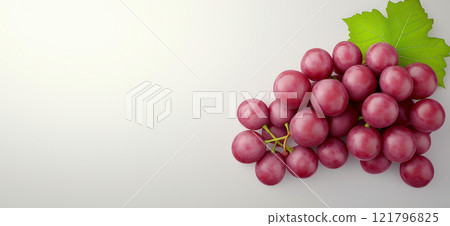 Ripe grapes and grape slices with green leaves arranged on white background. Grapes wallpaper, banner Ripe grapes and grape slices with green leaves arranged on white background. Grapes wallpaper, banner 121796825