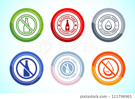 Alcohol Free Icon Design Illustration, No Alcohol Sign, Button Design Set 121796965