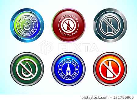 Alcohol Free Icon Design Illustration, No Alcohol Sign, Button Design Set Alcohol Free Icon Design Illustration, No Alcohol Sign, Button Design Set 121796966