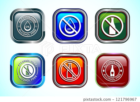 Alcohol Free Icon Design Illustration, No Alcohol Sign, Button Design Set Alcohol Free Icon Design Illustration, No Alcohol Sign, Button Design Set 121796967