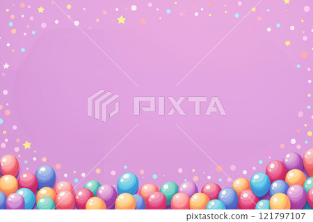 Pink birthday card with balloons and stars. 121797107