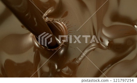 Freeze Motion of Whirling Melted Chocolate , Close-up 121797254