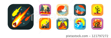 Natural Disasters and Catastrophe with Extreme Weather Condition Vector Set Natural Disasters and Catastrophe with Extreme Weather Condition Vector Set 121797272