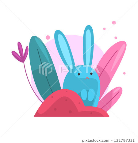 Cute Adorable Bunny Hiding and Peeking Out of Colorful Dense Grass Vector Illustration 121797331